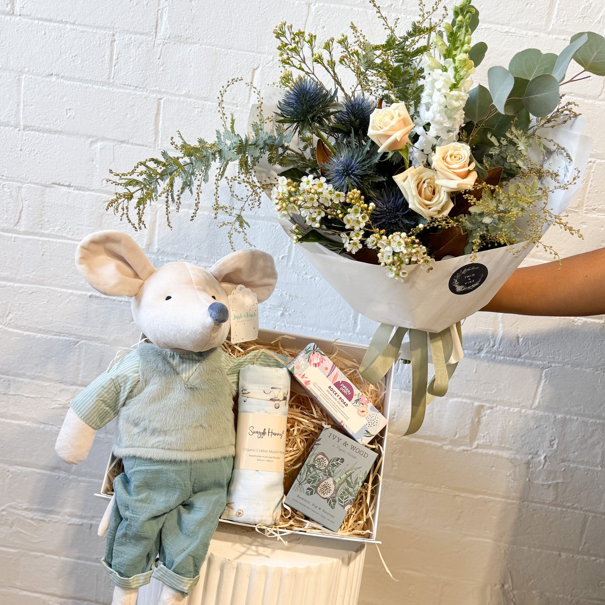 Oh Baby Boy Hamper with Flowers Twig and Vine Sydney